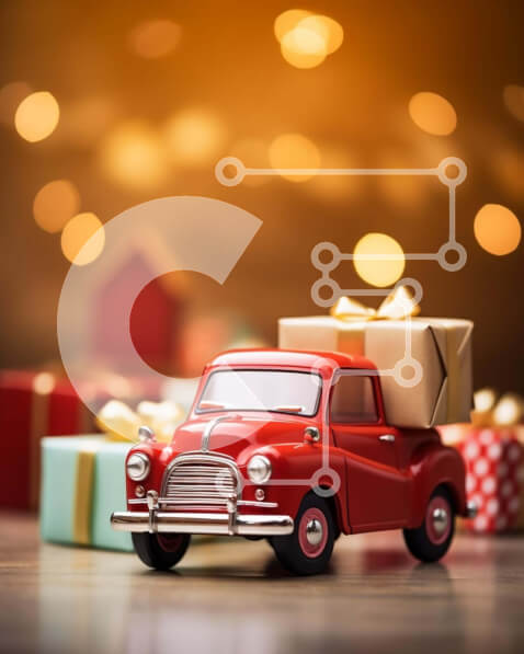 Intra Συλλεκτικό Ξύλινο Παζλ Plywood  4mm - Κόκκινο φορτηγό παιχνίδι με δώρα για τα Χριστούγεννα Σε Ξύλινο Κουτί - Διαστάσεις Puzzle: 10x10 cm – 25 κομμάτια