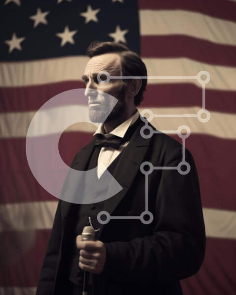 Intra Συλλεκτικό Ξύλινο Παζλ Plywood  4mm - Πορτρέτο του Αβραάμ Λίνκολν με την αμερικανική σημαία Σε Ξύλινο Κουτί - Διαστάσεις Puzzle: 10x10 cm – 25 κομμάτια