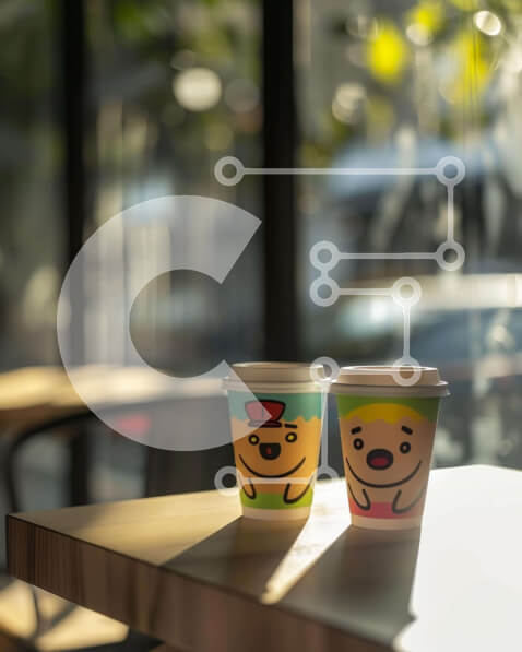 Σετ των 2 Intra Συλλεκτικό Ξύλινο Παζλ Plywood  4mm - Δύο φλιτζάνια καφέ με καρτούν διακοσμήσεις αρκούδων σε ένα ξύλινο τραπέζι Σε Ξύλινο Κουτί - Διαστάσεις: 10x10 cm – 25 κομμάτια