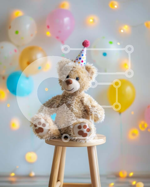 Intra Συλλεκτικό Ξύλινο Παζλ Plywood  4mm - Γιορτή αρκουδάκι με πολύχρωμα μπαλόνια Σε Ξύλινο Κουτί - Διαστάσεις: 10x10 cm – 25 κομμάτια
