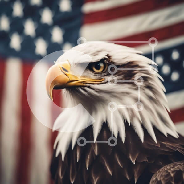 Intra Συλλεκτικό Ξύλινο Παζλ Plywood  4mm - Αετός μπροστά από την αμερικανική σημαία Σε Ξύλινο Κουτί - Διαστάσεις: 10x10 cm – 25 κομμάτια