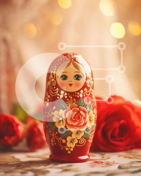 Intra Συλλεκτικό Ξύλινο Παζλ Plywood  4mm - Κόκκινη κούκλα φωλιάσματος με τριαντάφυλλα Σε Ξύλινο Κουτί - Διαστάσεις: 10x10 cm – 25 κομμάτια