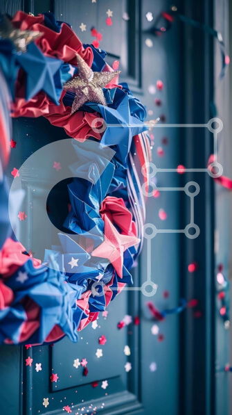 Intra Συλλεκτικό Ξύλινο Παζλ Plywood  4mm - Εορταστικό στεφάνι με κόκκινα, λευκά και μπλε αστέρια Σε Ξύλινο Κουτί - Διαστάσεις: 10x10 cm – 25 κομμάτια