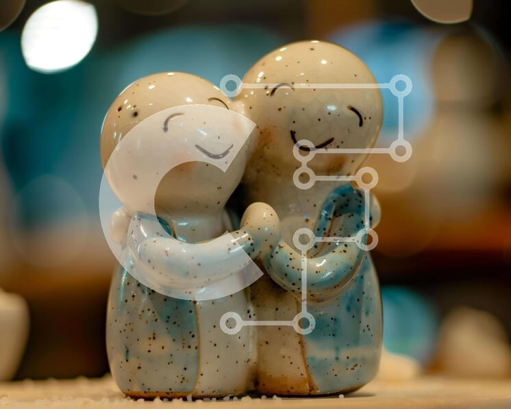 Intra Συλλεκτικό Ξύλινο Παζλ Plywood  4mm - Κεραμικά ειδώλια που αγκαλιάζονται στο τραπέζι Σε Ξύλινο Κουτί - Διαστάσεις Puzzle: 10x10 cm – 25 κομμάτια