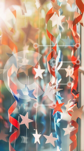 Intra Συλλεκτικό Ξύλινο Παζλ Plywood  4mm - Διακοσμήσεις αστεριών από κόκκινο, λευκό και μπλε χαρτί Σε Ξύλινο Κουτί - Διαστάσεις Puzzle: 10x10 cm – 25 κομμάτια