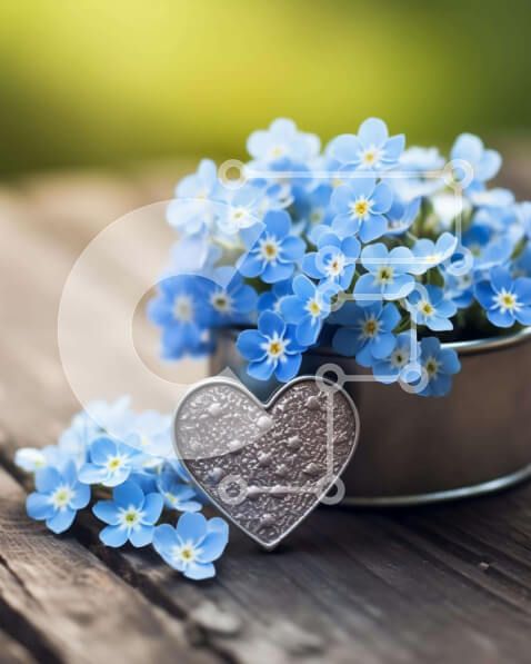Intra Συλλεκτικό Ξύλινο Παζλ Plywood  4mm - Δοχείο σε σχήμα καρδιάς με μπλε λουλούδια Forget-Me-Not Σε Ξύλινο Κουτί - Διαστάσεις Puzzle: 10x10 cm – 25 κομμάτια