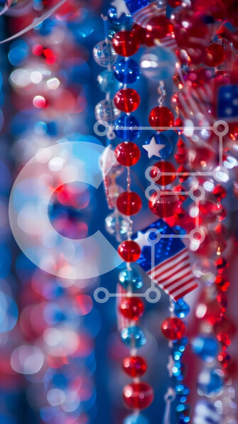 Intra Συλλεκτικό Ξύλινο Παζλ Plywood  4mm - Κόκκινες, λευκές και μπλε χάντρες με διακόσμηση αμερικανικής σημαίας Σε Ξύλινο Κουτί - Διαστάσεις Puzzle: 10x10 cm – 25 κομμάτια