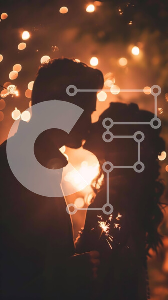 Intra Συλλεκτικό Ξύλινο Παζλ Plywood  4mm - Ρομαντική σιλουέτα ζευγαριού που φιλιέται με βεγγαλικά Σε Ξύλινο Κουτί - Διαστάσεις Puzzle: 10x10 cm – 25 κομμάτια