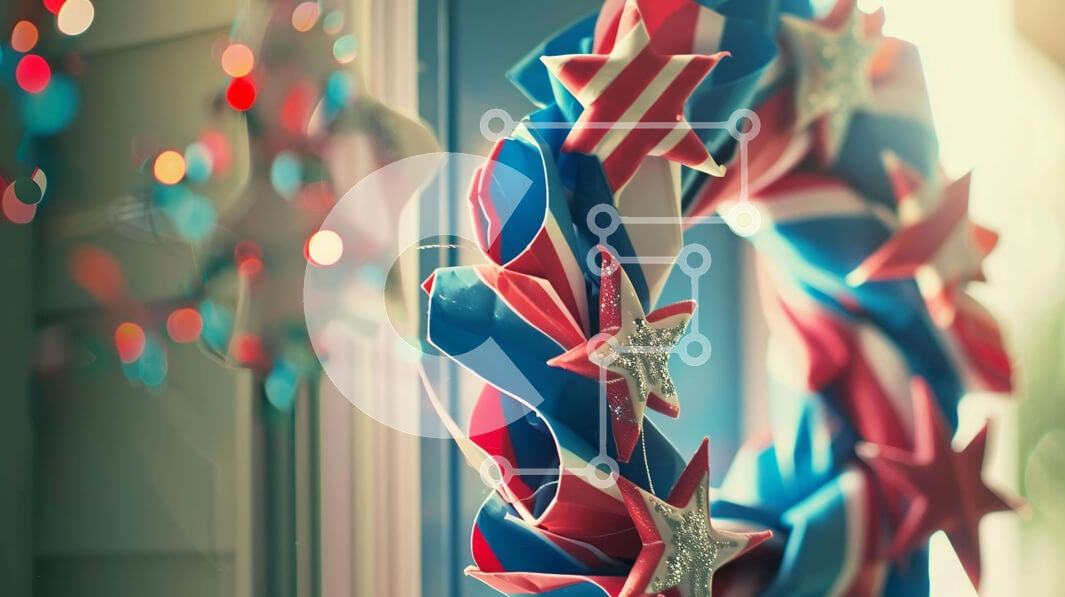 Intra Συλλεκτικό Ξύλινο Παζλ Plywood  4mm - Πατριωτικό στεφάνι με κόκκινα, λευκά και μπλε αστέρια Σε Ξύλινο Κουτί - Διαστάσεις: 10x10 cm – 25 κομμάτια