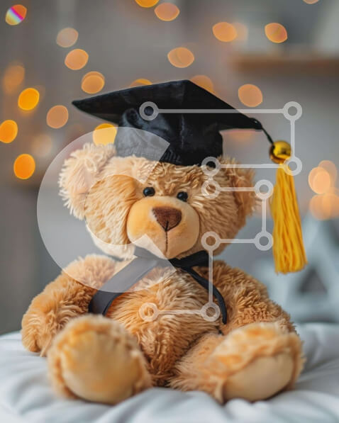 Intra Συλλεκτικό Ξύλινο Παζλ Plywood  4mm - Teddy Bear Αποφοίτηση καπέλο Σε Ξύλινο Κουτί - Διαστάσεις Puzzle: 10x10 cm – 25 κομμάτια