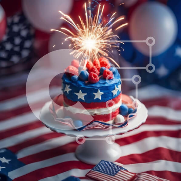 Intra Συλλεκτικό Ξύλινο Παζλ Plywood  4mm - Πατριωτικό κέικ με βαμπάκι και φόντο αμερικανικής σημαίας Σε Ξύλινο Κουτί - Διαστάσεις: 10x10 cm – 25 κομμάτια