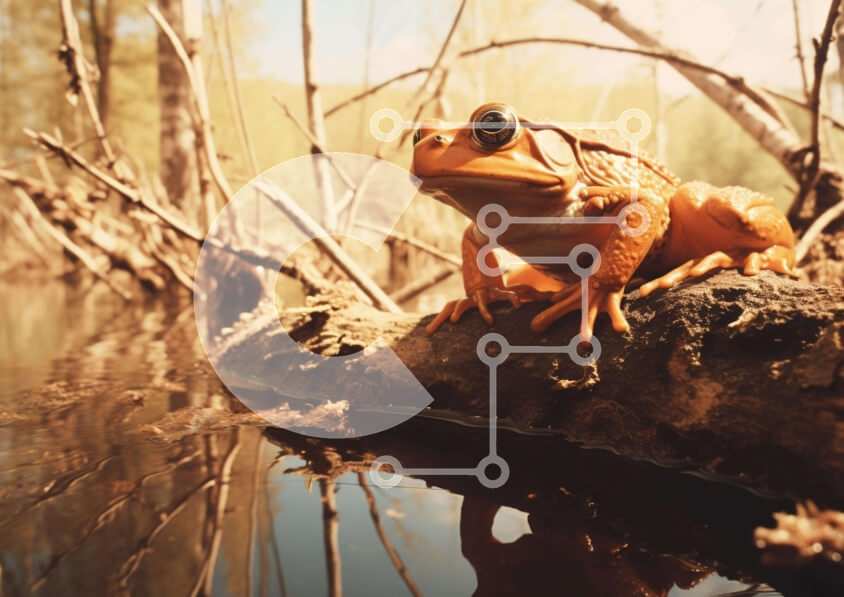 Intra Συλλεκτικό Ξύλινο Παζλ Plywood  4mm - Πορτοκαλί βάτραχος στο νερό σύνδεσης Σε Ξύλινο Κουτί - Διαστάσεις: 10x10 cm – 25 κομμάτια