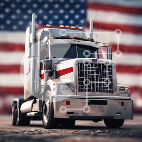 Intra Συλλεκτικό Ξύλινο Παζλ Plywood  4mm - Ασημένιο ημι-φορτηγό παρκαρισμένο μπροστά από την αμερικανική σημαία Σε Ξύλινο Κουτί - Διαστάσεις Puzzle: 10x10 cm – 25 κομμάτια