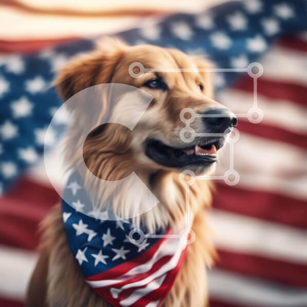 Intra Συλλεκτικό Ξύλινο Παζλ Plywood  4mm - Happy Golden Retriever Dog με American Flag Bandana Σε Ξύλινο Κουτί - Διαστάσεις: 10x10 cm – 25 κομμάτια