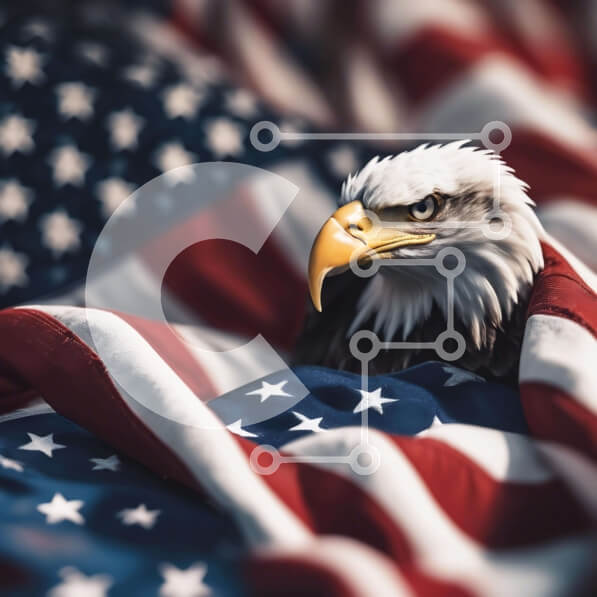 Intra Συλλεκτικό Ξύλινο Παζλ Plywood  4mm - Φαλακρός αετός στην αμερικανική σημαία Σε Ξύλινο Κουτί - Διαστάσεις: 10x10 cm – 25 κομμάτια