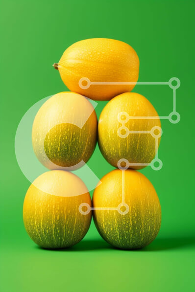 Σετ των 2 Intra Συλλεκτικό Ξύλινο Παζλ Plywood  4mm - Στοίβα από κίτρινα πεπόνια και εσπεριδοειδή σε πράσινο φόντο Σε Ξύλινο Κουτί - Διαστάσεις: 10x10 cm – 25 κομμάτια