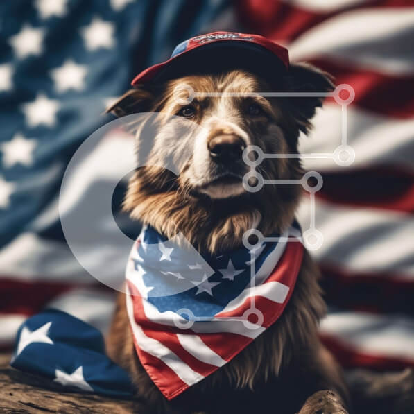 Intra Συλλεκτικό Ξύλινο Παζλ Plywood  4mm - Πατριωτικό σκυλί με αμερικανική σημαία Bandana Σε Ξύλινο Κουτί - Διαστάσεις Puzzle: 10x10 cm – 25 κομμάτια