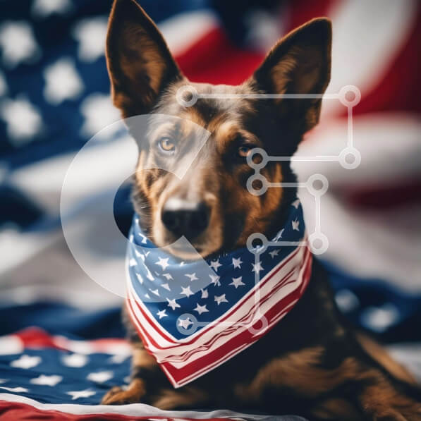 Intra Συλλεκτικό Ξύλινο Παζλ Plywood  4mm - Πατριωτικό σκυλί στην αμερικανική σημαία Σε Ξύλινο Κουτί - Διαστάσεις Puzzle: 10x10 cm – 25 κομμάτια