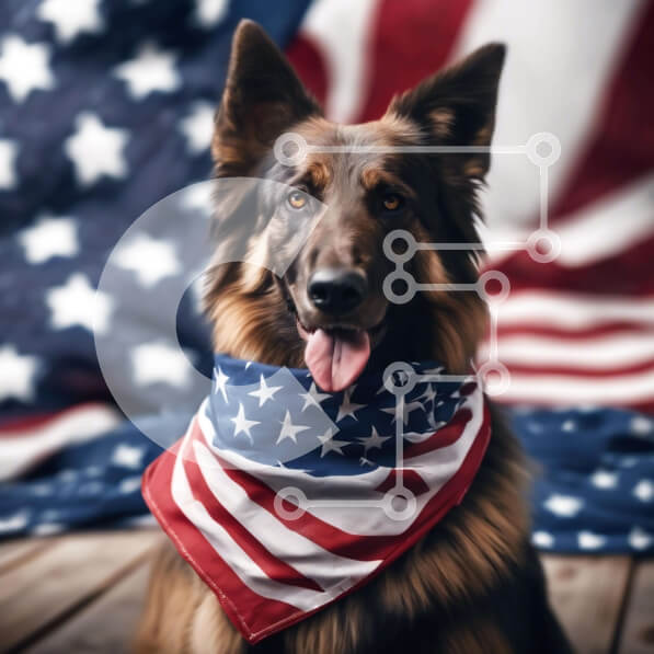 Intra Συλλεκτικό Ξύλινο Παζλ Plywood  4mm - Γερμανικός Ποιμενικός Σκύλος με Αμερικανική Σημαία Μπαντάνα Σε Ξύλινο Κουτί - Διαστάσεις Puzzle: 10x10 cm – 25 κομμάτια