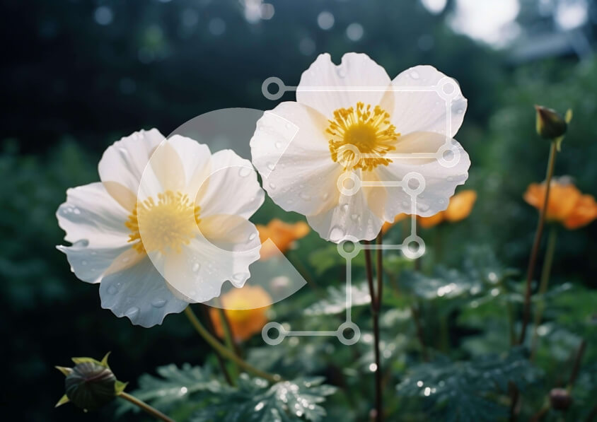 Intra Συλλεκτικό Ξύλινο Παζλ Plywood  4mm - Λευκά και κίτρινα λουλούδια που ανθίζουν σε ένα καταπράσινο περιβάλλον Σε Ξύλινο Κουτί - Διαστάσεις: 10x10 cm – 25 κομμάτια