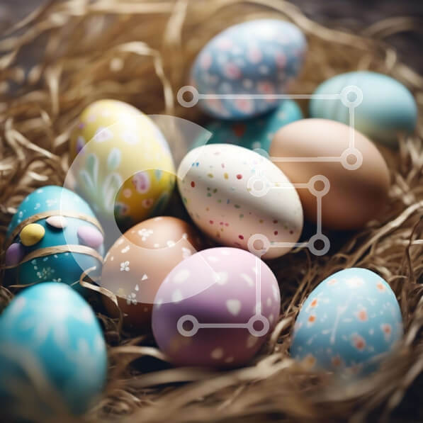 Intra Συλλεκτικό Ξύλινο Παζλ Plywood  4mm - Πολύχρωμα Πασχαλινά αυγά στο σανό Σε Ξύλινο Κουτί - Διαστάσεις Puzzle: 10x10 cm – 25 κομμάτια