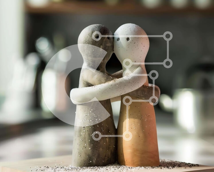 Intra Συλλεκτικό Ξύλινο Παζλ Plywood  4mm - Πήλινα ειδώλια που αγκαλιάζονται σε ξύλινη σανίδα κοπής με αλάτι Σε Ξύλινο Κουτί - Διαστάσεις Puzzle: 10x10 cm – 25 κομμάτια