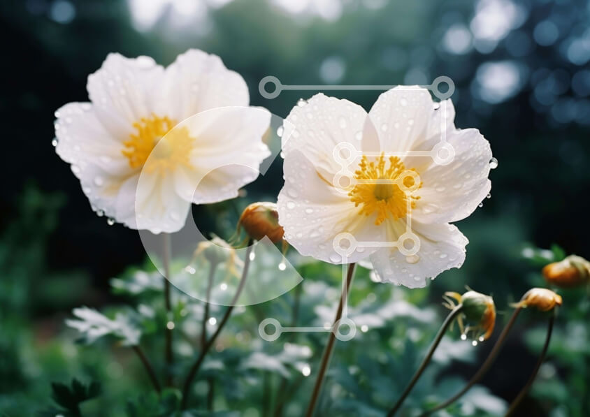 Intra Συλλεκτικό Ξύλινο Παζλ Plywood  4mm - Λευκά λουλούδια με σταγονίδια νερού σε καταπράσινο περιβάλλον Σε Ξύλινο Κουτί - Διαστάσεις: 10x10 cm – 25 κομμάτια