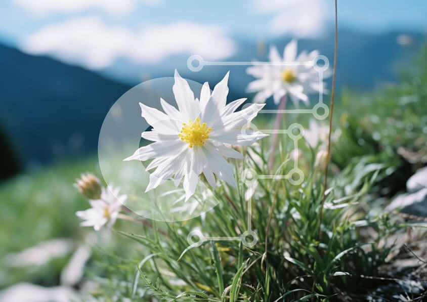 Intra Συλλεκτικό Ξύλινο Παζλ Plywood  4mm - Λευκά λουλούδια στη φύση με βράχους και βουνά Σε Ξύλινο Κουτί - Διαστάσεις: 10x10 cm – 25 κομμάτια