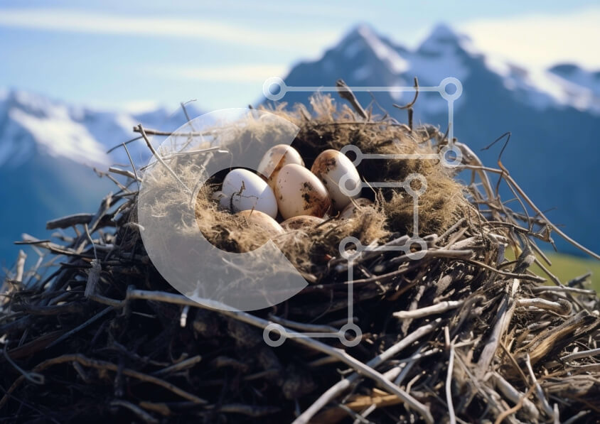 Intra Συλλεκτικό Ξύλινο Παζλ Plywood  4mm - Φωλιά πουλιών με αυγά και βουνά Σε Ξύλινο Κουτί - Διαστάσεις: 10x10 cm – 25 κομμάτια