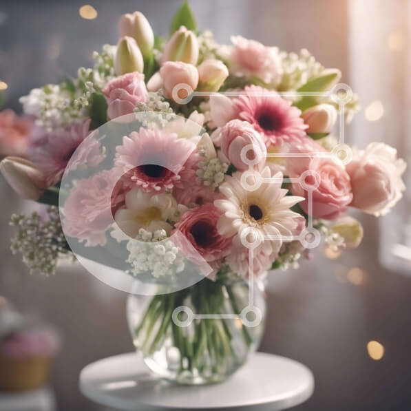 Σετ των 2 Intra Συλλεκτικό Ξύλινο Παζλ Plywood  4mm - Βάζο με ροζ, λευκά και κίτρινα λουλούδια σε διακοσμητικό βάθρο Σε Ξύλινο Κουτί - Διαστάσεις: 10x10 cm – 25 κομμάτια