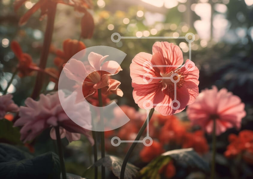 Intra Συλλεκτικό Ξύλινο Παζλ Plywood  4mm - Ροζ λουλούδια σε έναν κήπο Σε Ξύλινο Κουτί - Διαστάσεις: 10x10 cm – 25 κομμάτια