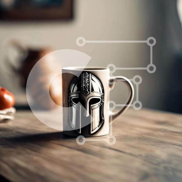 Intra Συλλεκτικό Ξύλινο Παζλ Plywood  4mm - Κούπα καφέ Spartan κράνος σε ξύλινο τραπέζι Σε Ξύλινο Κουτί - Διαστάσεις: 10x10 cm – 25 κομμάτια