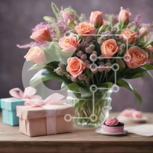 Σετ των 2 Intra Συλλεκτικό Ξύλινο Παζλ Plywood  4mm - Ροζ τριαντάφυλλα σε γυάλινο βάζο με κουτιά δώρων και cupcakes Σε Ξύλινο Κουτί - Διαστάσεις: 10x10 cm – 25 κομμάτια