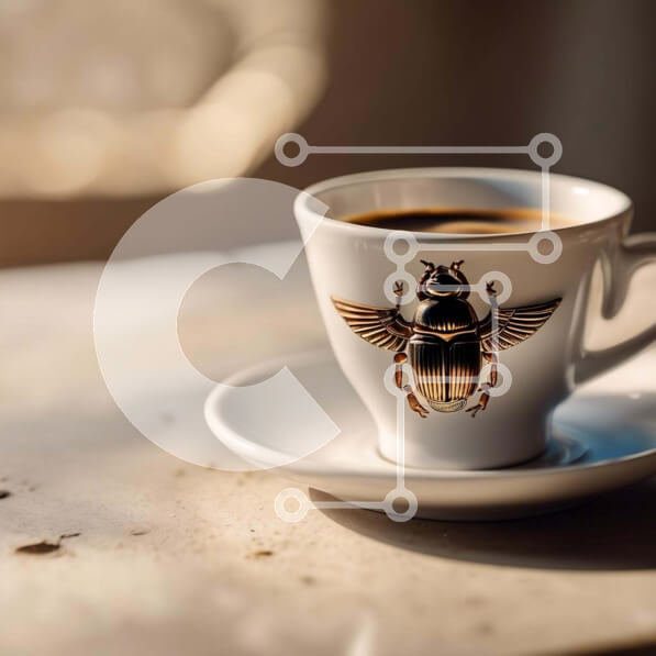 Intra Συλλεκτικό Ξύλινο Παζλ Plywood  4mm - Λευκό φλιτζάνι καφέ με περίπλοκα σχεδιασμένο σκαθάρι Σε Ξύλινο Κουτί - Διαστάσεις: 10x10 cm – 25 κομμάτια