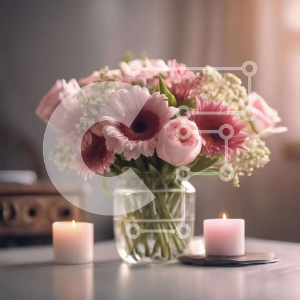 Intra Συλλεκτικό Ξύλινο Παζλ Plywood  4mm - Κομψή ροζ ανθοσύνθεση με κεριά και βιβλία Σε Ξύλινο Κουτί - Διαστάσεις Puzzle: 10x10 cm – 25 κομμάτια