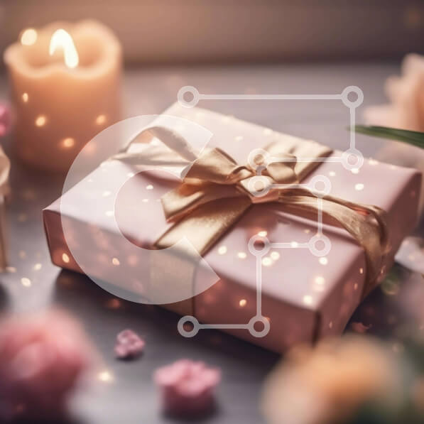 Intra Συλλεκτικό Ξύλινο Παζλ Plywood  4mm - Ροζ Κουτί δώρου με χρυσή κορδέλα και λουλούδια Σε Ξύλινο Κουτί - Διαστάσεις: 10x10 cm – 25 κομμάτια