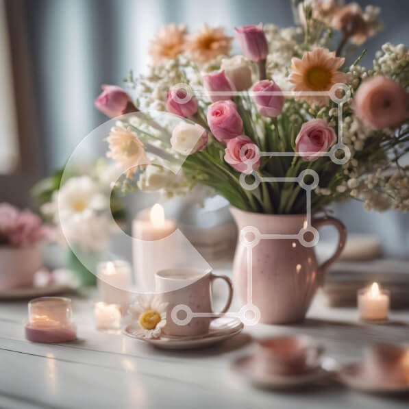 Intra Συλλεκτικό Ξύλινο Παζλ Plywood  4mm - Κομψό τραπέζι με φλιτζάνια, πιάτα και λουλούδια Σε Ξύλινο Κουτί - Διαστάσεις Puzzle: 10x10 cm – 25 κομμάτια