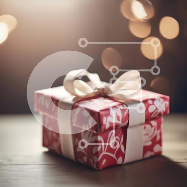 Intra Συλλεκτικό Ξύλινο Παζλ Plywood  4mm - Κόκκινο κουτί δώρου σε ξύλινο τραπέζι με φώτα Bokeh Σε Ξύλινο Κουτί - Διαστάσεις: 10x10 cm – 25 κομμάτια