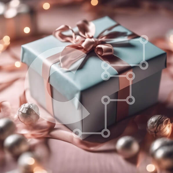 Intra Συλλεκτικό Ξύλινο Παζλ Plywood  4mm - Μπλε και ασημί κουτί δώρου με εορταστικά στολίδια Σε Ξύλινο Κουτί - Διαστάσεις: 10x10 cm – 25 κομμάτια