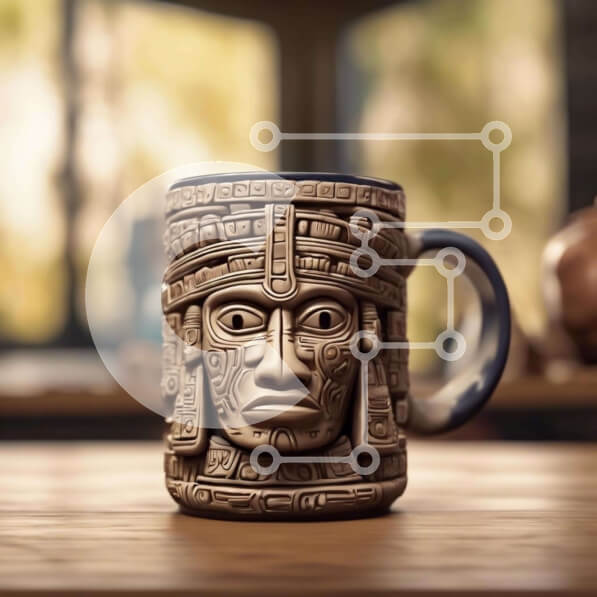 Intra Συλλεκτικό Ξύλινο Παζλ Plywood  4mm - Κεραμική κούπα καφέ με σχέδιο Aztec Σε Ξύλινο Κουτί - Διαστάσεις: 10x10 cm – 25 κομμάτια