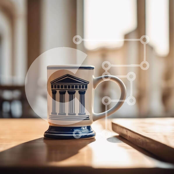 Intra Συλλεκτικό Ξύλινο Παζλ Plywood  4mm - Μπλε και άσπρη κούπα καφέ σε ξύλινο τραπέζι Σε Ξύλινο Κουτί - Διαστάσεις: 10x10 cm – 25 κομμάτια