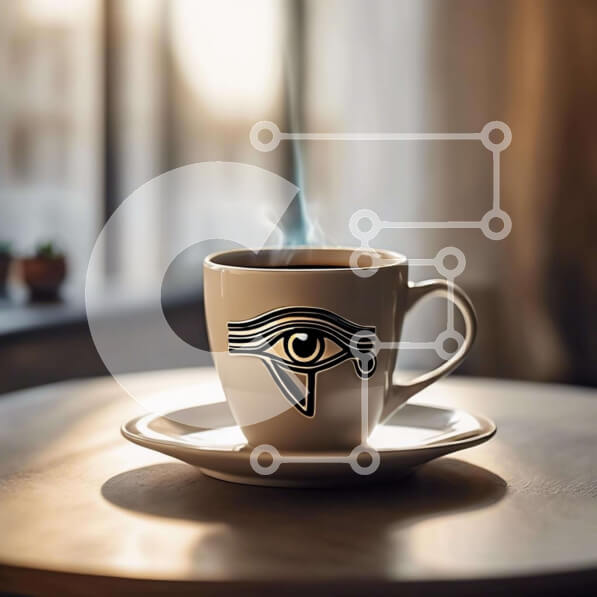 Intra Συλλεκτικό Ξύλινο Παζλ Plywood  4mm - Φλιτζάνι καφέ με αιγυπτιακό σχέδιο ματιών και ατμό Σε Ξύλινο Κουτί - Διαστάσεις: 10x10 cm – 25 κομμάτια