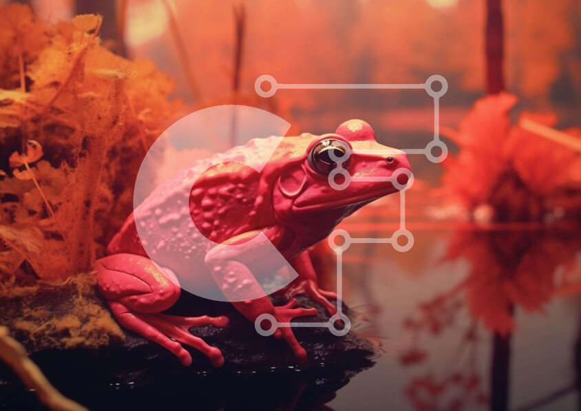 Intra Συλλεκτικό Ξύλινο Παζλ Plywood  4mm - Δονούμενος κόκκινος βάτραχος στον πορτοκαλί βράχο στο δάσος Σε Ξύλινο Κουτί - Διαστάσεις: 10x10 cm – 25 κομμάτια