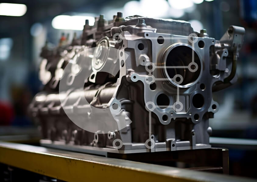 Intra Συλλεκτικό Ξύλινο Παζλ Plywood  4mm - Μεγάλο μπλοκ κινητήρα σε εγκαταστάσεις κατασκευής αυτοκινήτων Σε Ξύλινο Κουτί - Διαστάσεις: 10x10 cm – 25 κομμάτια