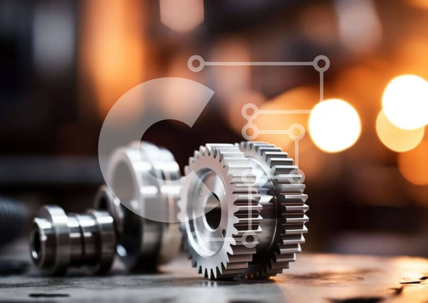 Intra Συλλεκτικό Ξύλινο Παζλ Plywood  4mm - Κοντινό πλάνο με γρανάζια και βίδες σε ένα βιομηχανικό εργαστήριο Σε Ξύλινο Κουτί - Διαστάσεις Puzzle: 10x10 cm – 25 κομμάτια