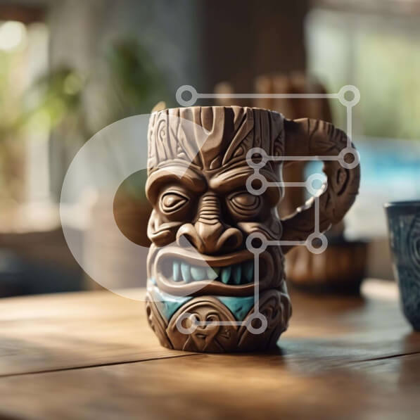 Intra Συλλεκτικό Ξύλινο Παζλ Plywood  4mm - Κούπα καφέ με θέμα Tiki στο τραπέζι Σε Ξύλινο Κουτί - Διαστάσεις: 10x10 cm – 25 κομμάτια