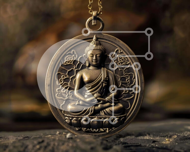 Intra Συλλεκτικό Ξύλινο Παζλ Plywood  4mm - Περίτεχνα σκαλισμένο μενταγιόν του Βούδα Σε Ξύλινο Κουτί - Διαστάσεις: 10x10 cm – 25 κομμάτια