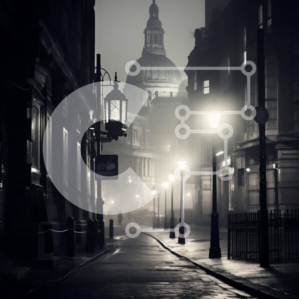 Intra Συλλεκτικό Ξύλινο Παζλ Plywood  4mm - Νυχτερινή σκηνή: Οδός της πόλης με τον Πύργο του Ρολογιού και τους ανθρώπους Σε Ξύλινο Κουτί - Διαστάσεις Puzzle: 10x10 cm – 25 κομμάτια