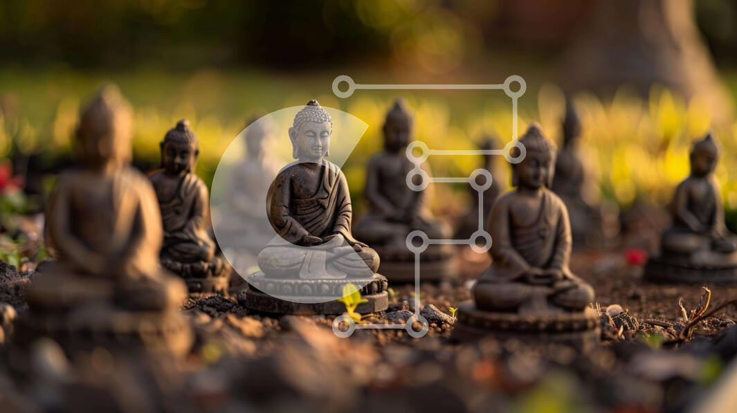 Intra Συλλεκτικό Ξύλινο Παζλ Plywood  4mm - Αγάλματα του Βούδα σε ένα γαλήνιο περιβάλλον Σε Ξύλινο Κουτί - Διαστάσεις Puzzle: 10x10 cm – 25 κομμάτια