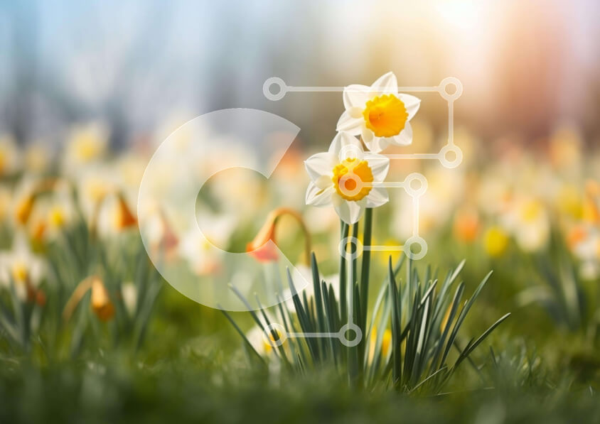 Intra Συλλεκτικό Ξύλινο Παζλ Plywood  4mm - Πεδίο με λευκούς και κίτρινους νάρκισσους Σε Ξύλινο Κουτί - Διαστάσεις: 10x10 cm – 25 κομμάτια